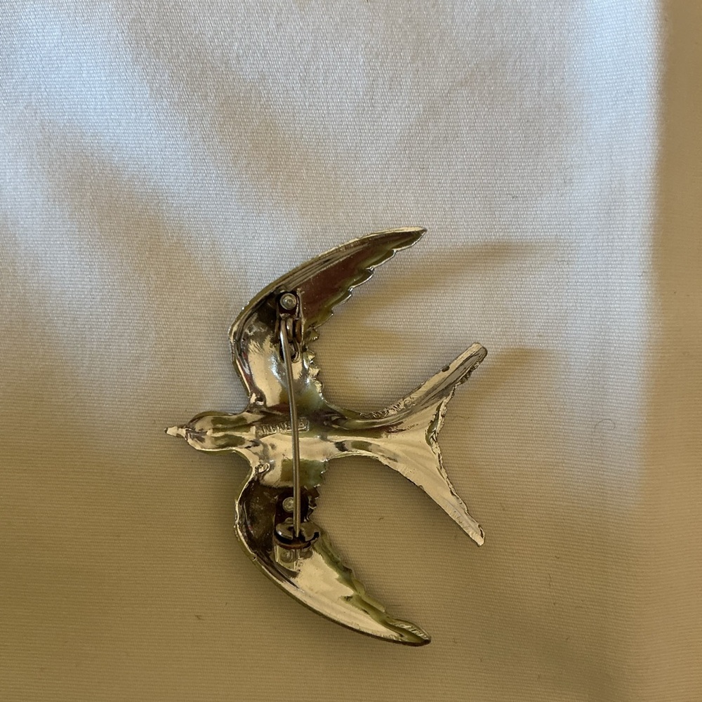 Vintage-Marcasite Swallow Bird Brooch - Silver Tone - Picture 2 of 2